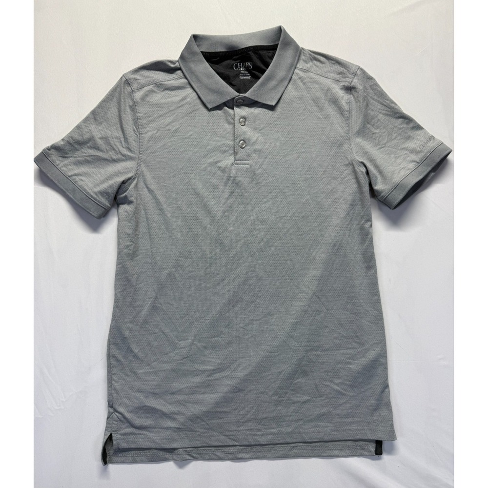 Chaps Golf Polo Shirt Mens Small Gray Mesh Side Slit Logo Resort Wear Tennis